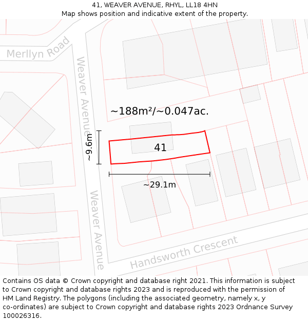 41, WEAVER AVENUE, RHYL, LL18 4HN: Plot and title map