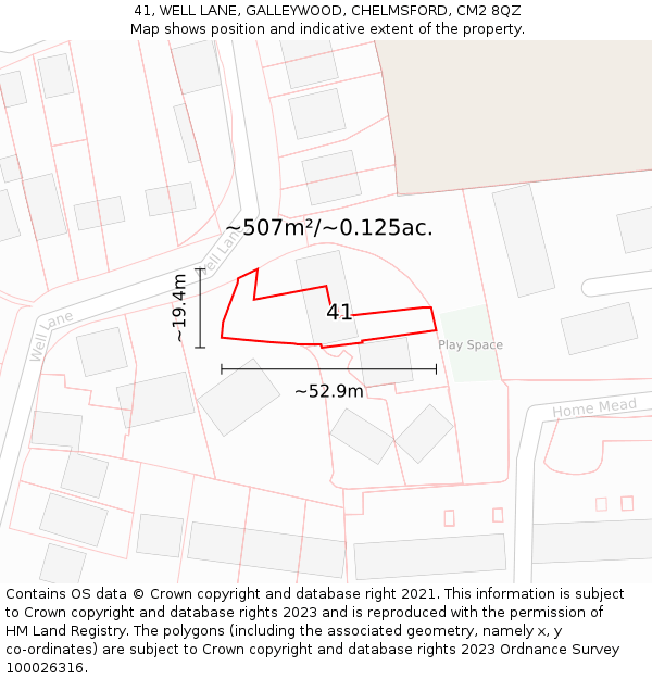 41, WELL LANE, GALLEYWOOD, CHELMSFORD, CM2 8QZ: Plot and title map