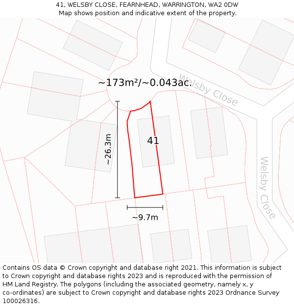 41, WELSBY CLOSE, FEARNHEAD, WARRINGTON, WA2 0DW: Plot and title map