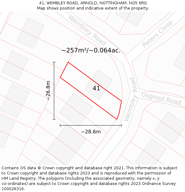 41, WEMBLEY ROAD, ARNOLD, NOTTINGHAM, NG5 6RQ: Plot and title map