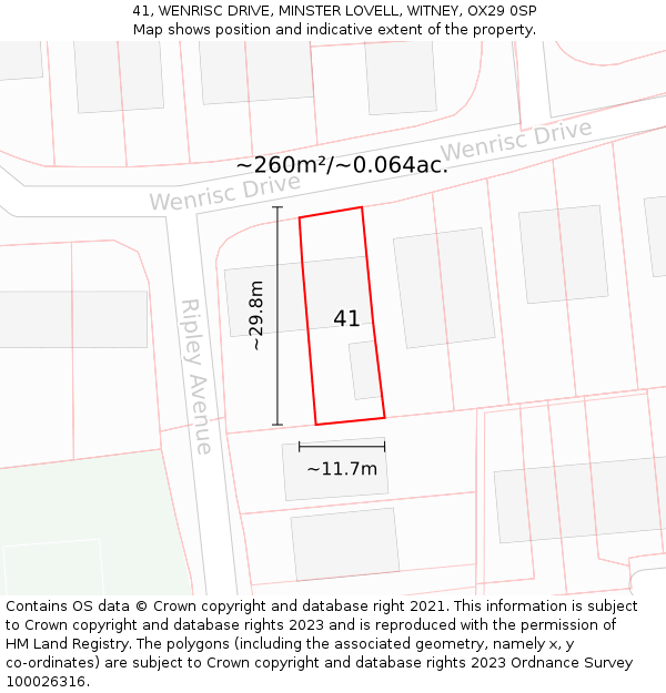 41, WENRISC DRIVE, MINSTER LOVELL, WITNEY, OX29 0SP: Plot and title map