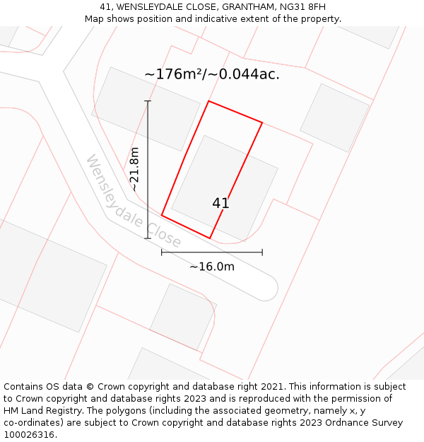 41, WENSLEYDALE CLOSE, GRANTHAM, NG31 8FH: Plot and title map