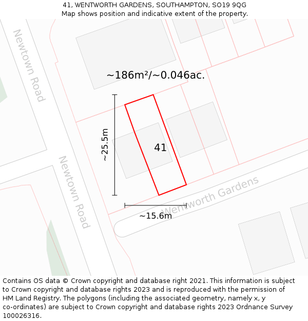 41, WENTWORTH GARDENS, SOUTHAMPTON, SO19 9QG: Plot and title map