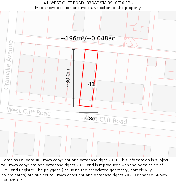 41, WEST CLIFF ROAD, BROADSTAIRS, CT10 1PU: Plot and title map