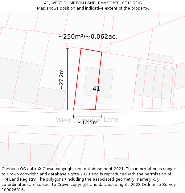 41, WEST DUMPTON LANE, RAMSGATE, CT11 7DG: Plot and title map