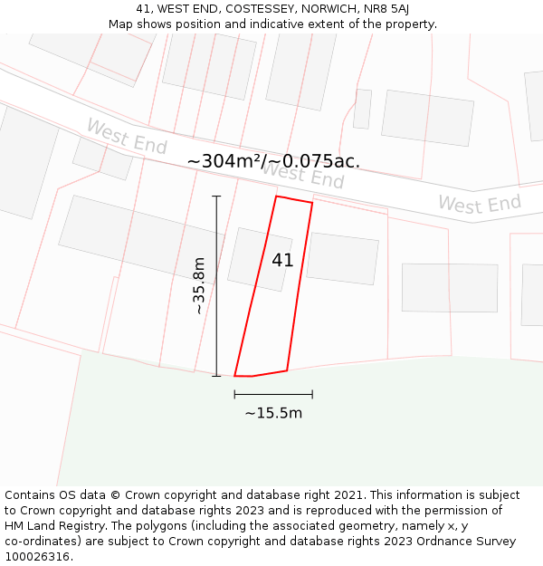 41, WEST END, COSTESSEY, NORWICH, NR8 5AJ: Plot and title map