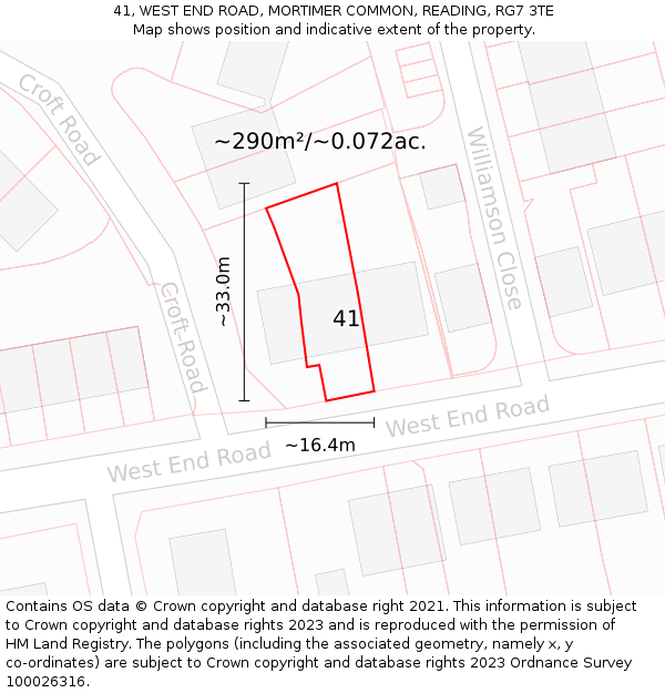 41, WEST END ROAD, MORTIMER COMMON, READING, RG7 3TE: Plot and title map