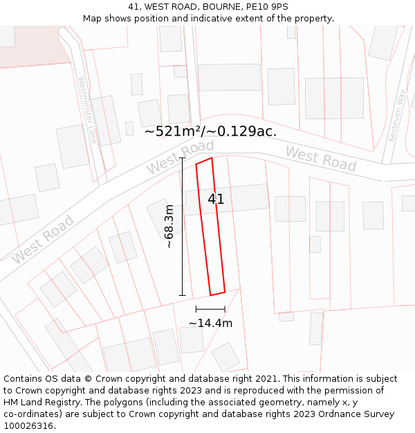 41, WEST ROAD, BOURNE, PE10 9PS: Plot and title map