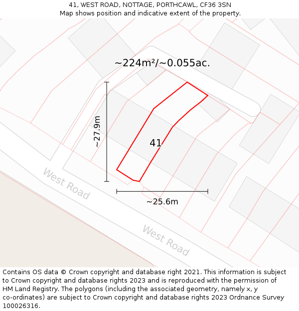 41, WEST ROAD, NOTTAGE, PORTHCAWL, CF36 3SN: Plot and title map