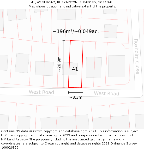 41, WEST ROAD, RUSKINGTON, SLEAFORD, NG34 9AL: Plot and title map