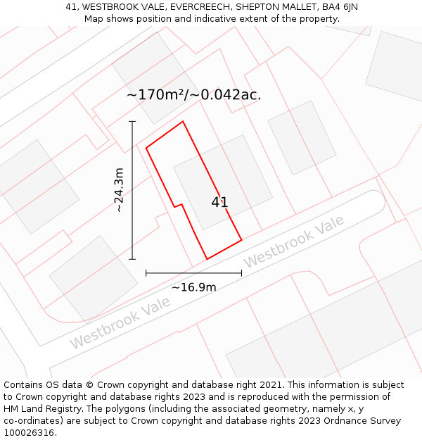 41, WESTBROOK VALE, EVERCREECH, SHEPTON MALLET, BA4 6JN: Plot and title map