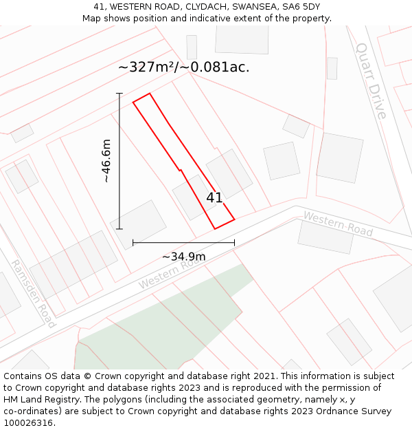 41, WESTERN ROAD, CLYDACH, SWANSEA, SA6 5DY: Plot and title map