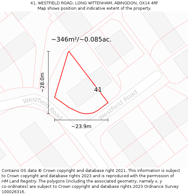 41, WESTFIELD ROAD, LONG WITTENHAM, ABINGDON, OX14 4RF: Plot and title map