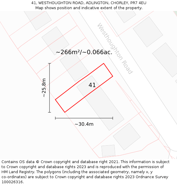 41, WESTHOUGHTON ROAD, ADLINGTON, CHORLEY, PR7 4EU: Plot and title map