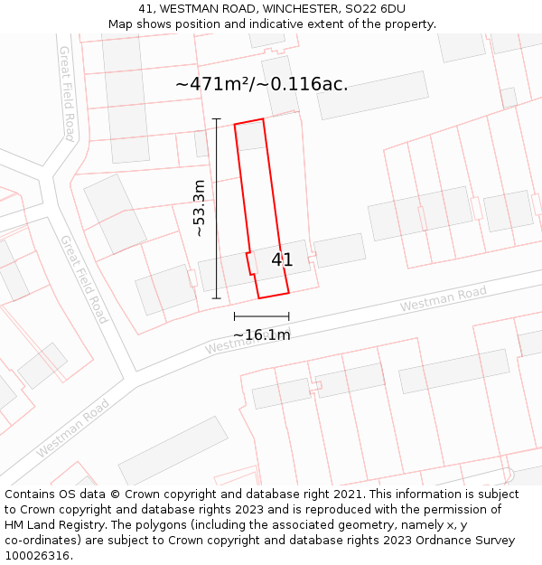 41, WESTMAN ROAD, WINCHESTER, SO22 6DU: Plot and title map