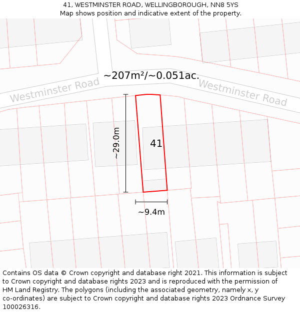 41, WESTMINSTER ROAD, WELLINGBOROUGH, NN8 5YS: Plot and title map