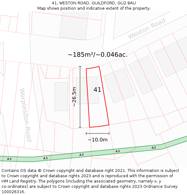 41, WESTON ROAD, GUILDFORD, GU2 8AU: Plot and title map