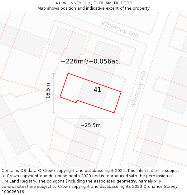 41, WHINNEY HILL, DURHAM, DH1 3BD: Plot and title map