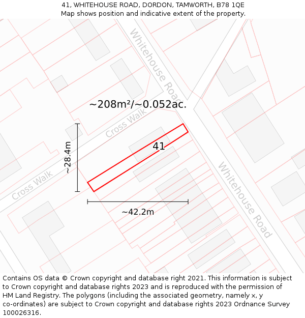 41, WHITEHOUSE ROAD, DORDON, TAMWORTH, B78 1QE: Plot and title map