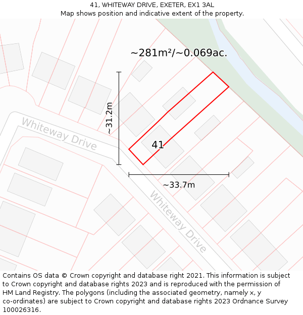 41, WHITEWAY DRIVE, EXETER, EX1 3AL: Plot and title map
