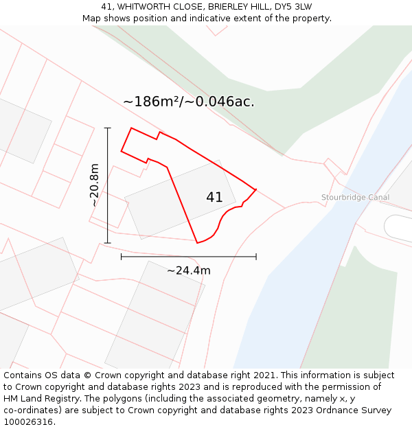 41, WHITWORTH CLOSE, BRIERLEY HILL, DY5 3LW: Plot and title map