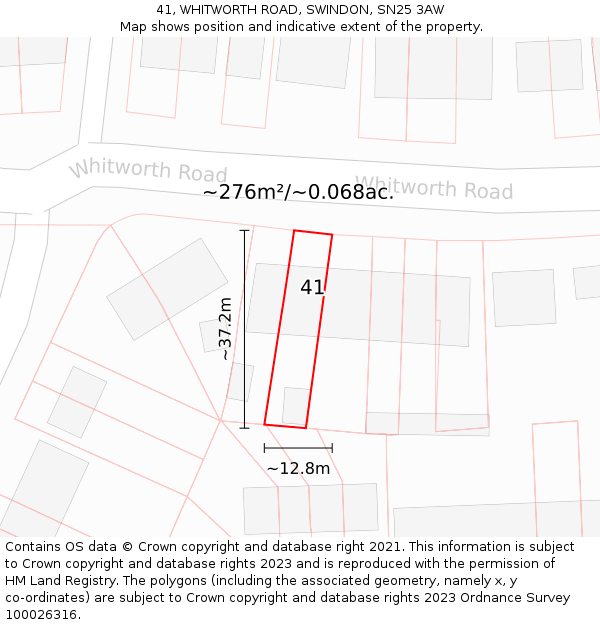 41, WHITWORTH ROAD, SWINDON, SN25 3AW: Plot and title map