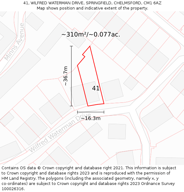 41, WILFRED WATERMAN DRIVE, SPRINGFIELD, CHELMSFORD, CM1 6AZ: Plot and title map