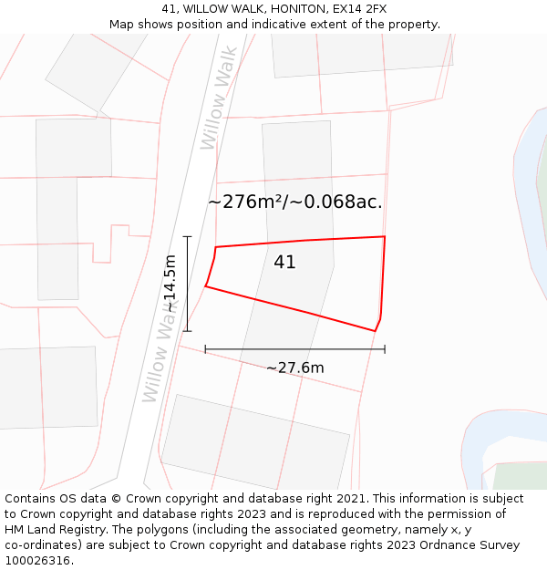 41, WILLOW WALK, HONITON, EX14 2FX: Plot and title map