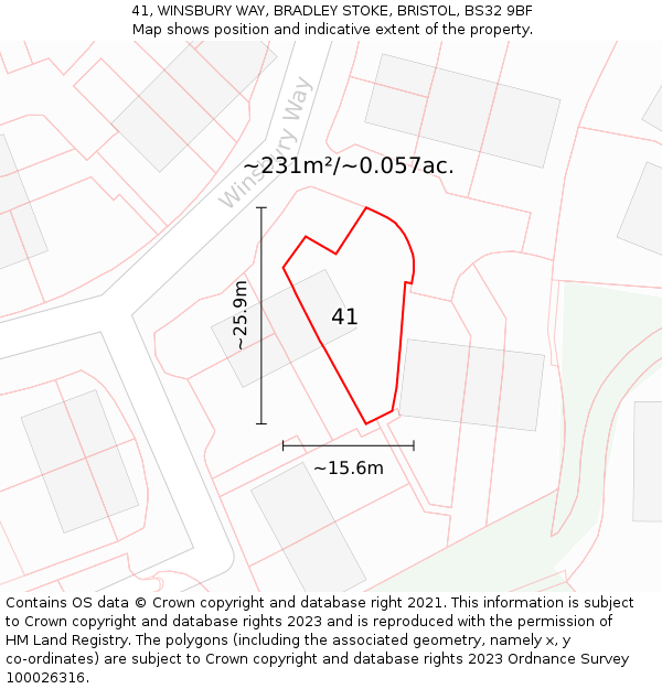 41, WINSBURY WAY, BRADLEY STOKE, BRISTOL, BS32 9BF: Plot and title map