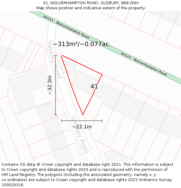 41, WOLVERHAMPTON ROAD, OLDBURY, B68 0NH: Plot and title map