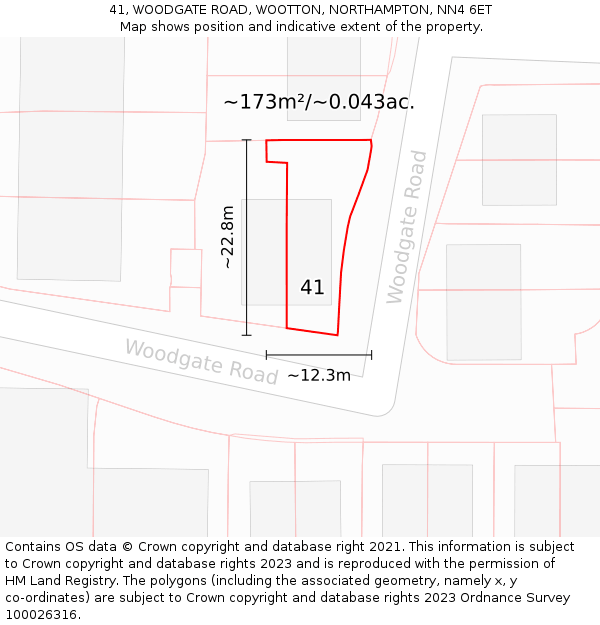 41, WOODGATE ROAD, WOOTTON, NORTHAMPTON, NN4 6ET: Plot and title map