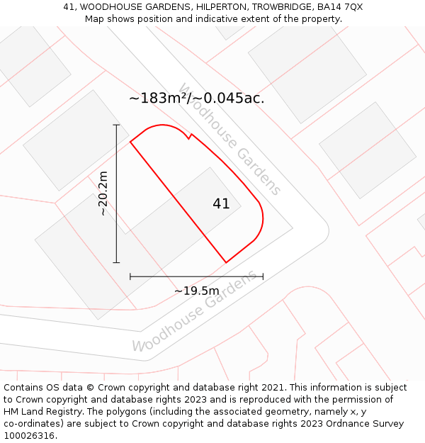 41, WOODHOUSE GARDENS, HILPERTON, TROWBRIDGE, BA14 7QX: Plot and title map