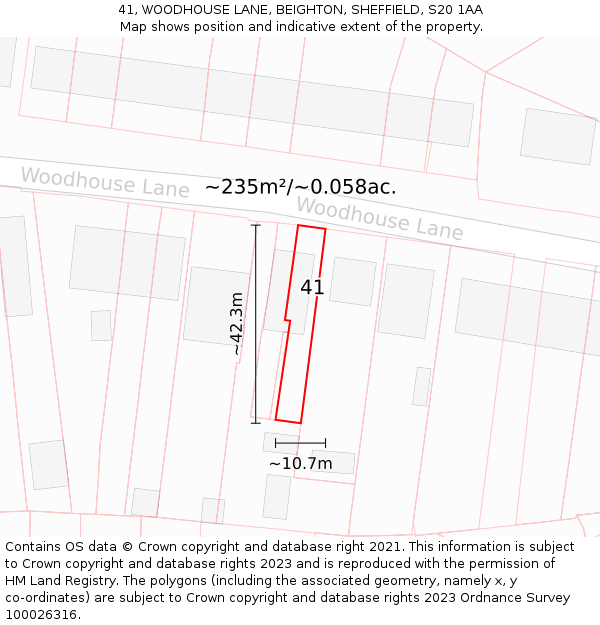 41, WOODHOUSE LANE, BEIGHTON, SHEFFIELD, S20 1AA: Plot and title map