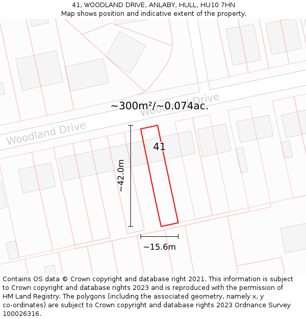 41, WOODLAND DRIVE, ANLABY, HULL, HU10 7HN: Plot and title map