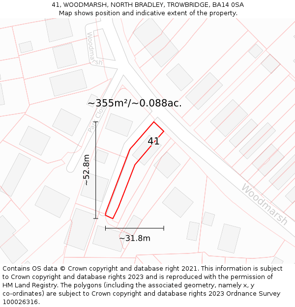 41, WOODMARSH, NORTH BRADLEY, TROWBRIDGE, BA14 0SA: Plot and title map