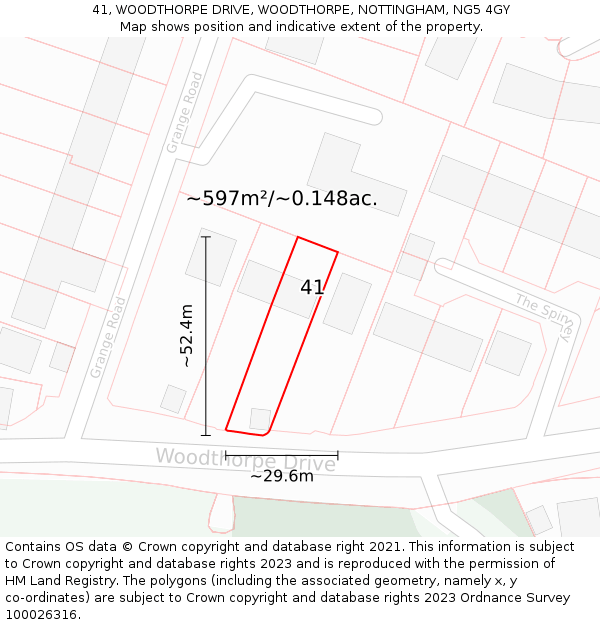 41, WOODTHORPE DRIVE, WOODTHORPE, NOTTINGHAM, NG5 4GY: Plot and title map