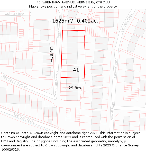 41, WRENTHAM AVENUE, HERNE BAY, CT6 7UU: Plot and title map