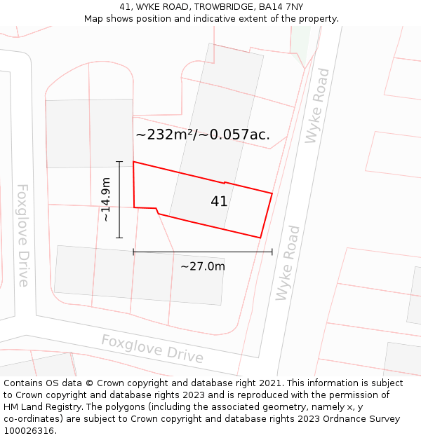 41, WYKE ROAD, TROWBRIDGE, BA14 7NY: Plot and title map