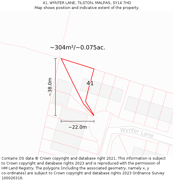 41, WYNTER LANE, TILSTON, MALPAS, SY14 7HD: Plot and title map