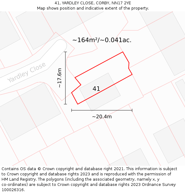 41, YARDLEY CLOSE, CORBY, NN17 2YE: Plot and title map