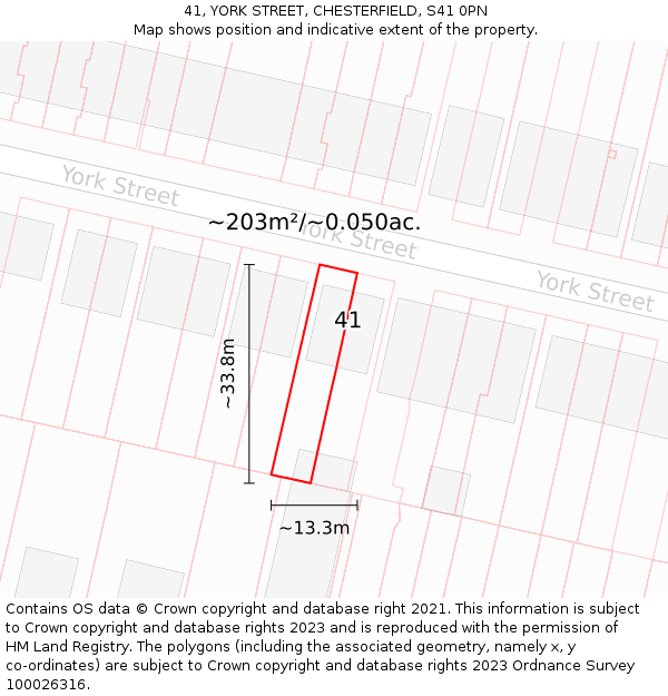 41, YORK STREET, CHESTERFIELD, S41 0PN: Plot and title map