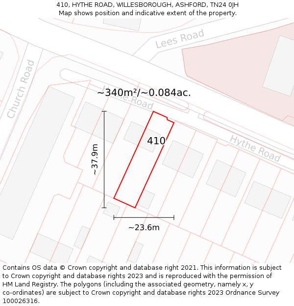 410, HYTHE ROAD, WILLESBOROUGH, ASHFORD, TN24 0JH: Plot and title map