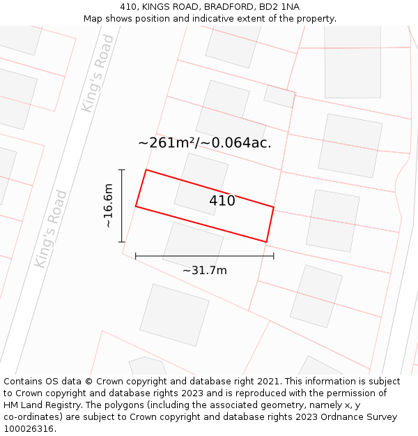 410, KINGS ROAD, BRADFORD, BD2 1NA: Plot and title map