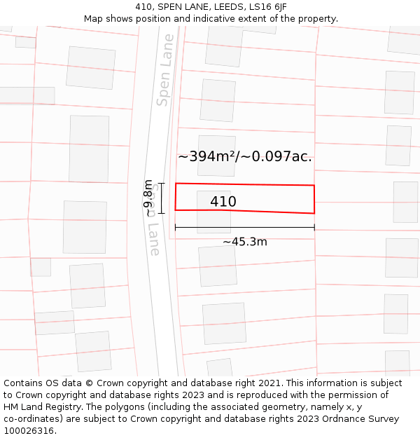 410, SPEN LANE, LEEDS, LS16 6JF: Plot and title map