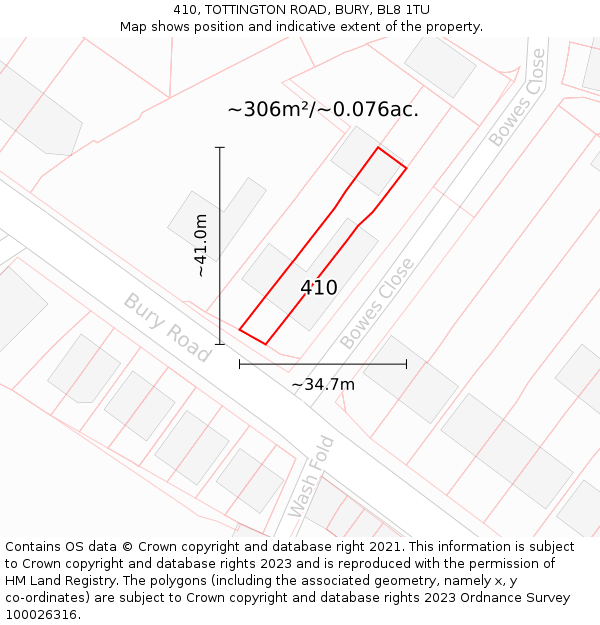 410, TOTTINGTON ROAD, BURY, BL8 1TU: Plot and title map