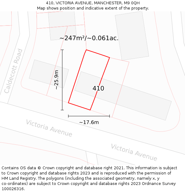 410, VICTORIA AVENUE, MANCHESTER, M9 0QH: Plot and title map