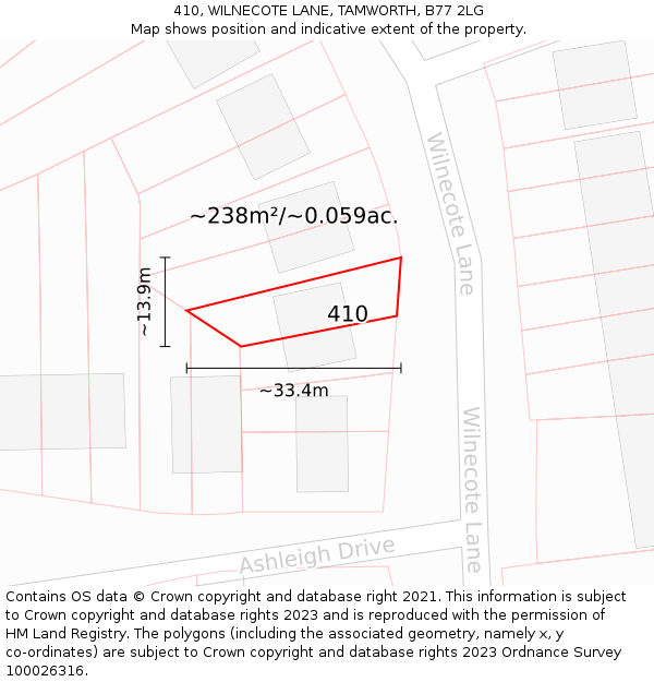 410, WILNECOTE LANE, TAMWORTH, B77 2LG: Plot and title map