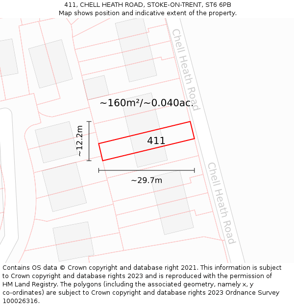 411, CHELL HEATH ROAD, STOKE-ON-TRENT, ST6 6PB: Plot and title map