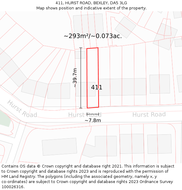 411, HURST ROAD, BEXLEY, DA5 3LG: Plot and title map