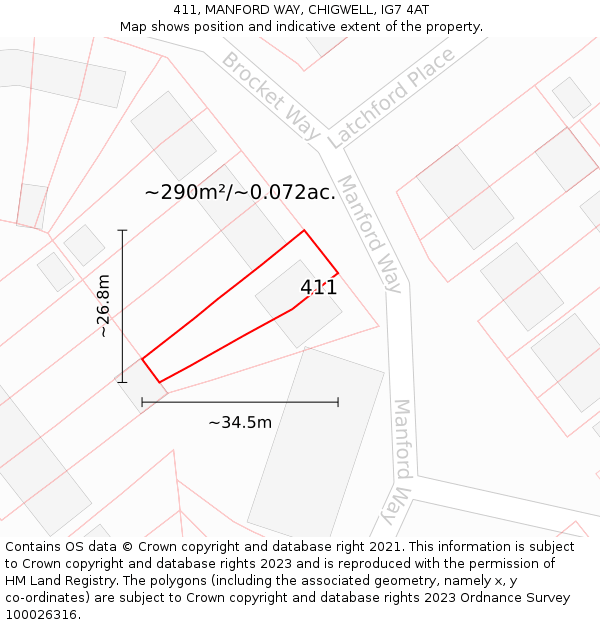 411, MANFORD WAY, CHIGWELL, IG7 4AT: Plot and title map